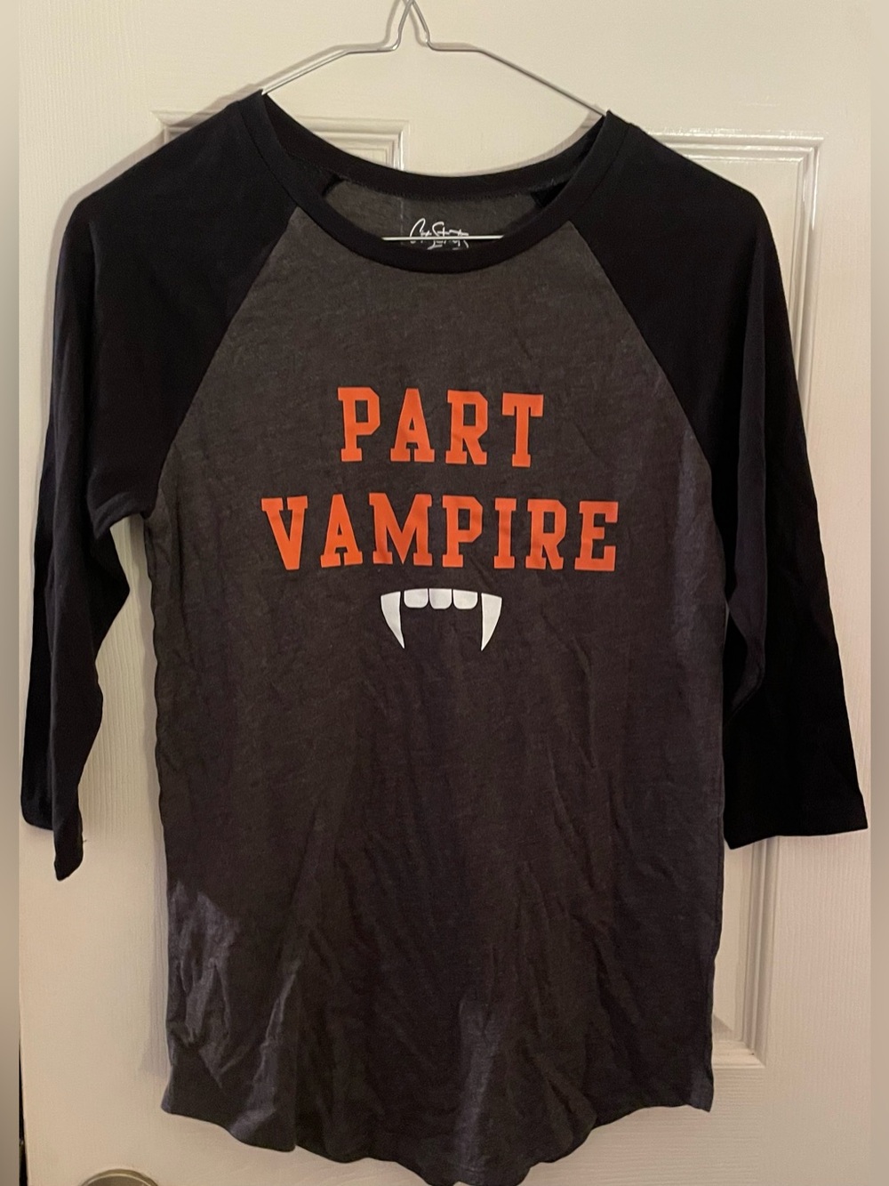 Women’s Part Vampire" Raglan Shirt - Black & Charcoal Xs NWT Halloween